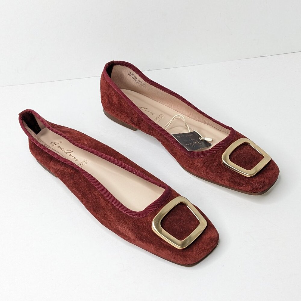 Avellini Square Toe Ballet Flats, Red Suede Leather, Women's 9 (EU 40)